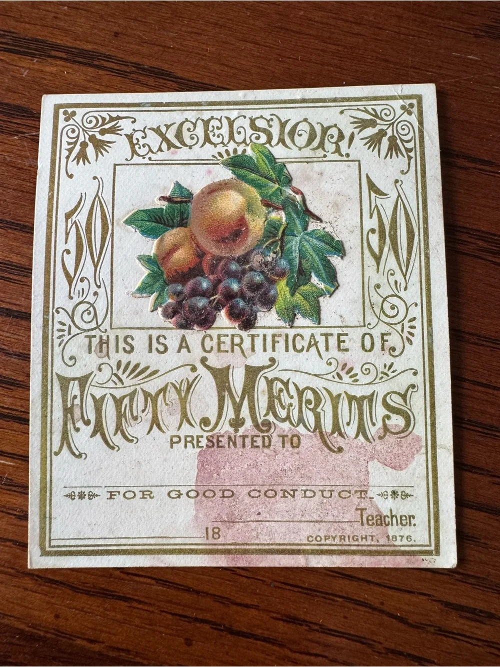 Victorian 1870's Reward of Merit Cards Good Conduct Teacher School Ephemera